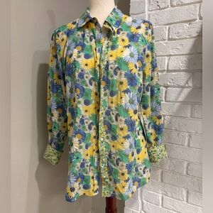 Talbots Floral Print Long-SleeveShirt - Yellow & Green